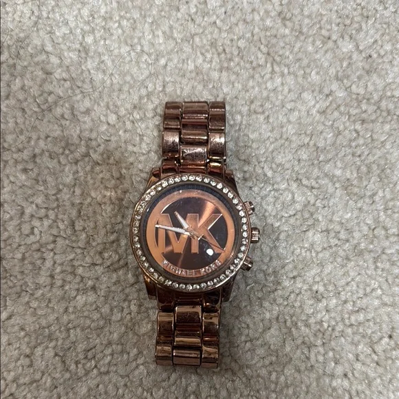 Michael Kors Metallic Rose Timepiece NIB Michael Kors Sawyer Rose Gold Metallic Leather Glitz  main image 2